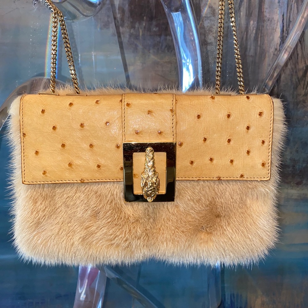 ******SOLD******Gucci Mink & Ostrich Leather Shoulder Bag